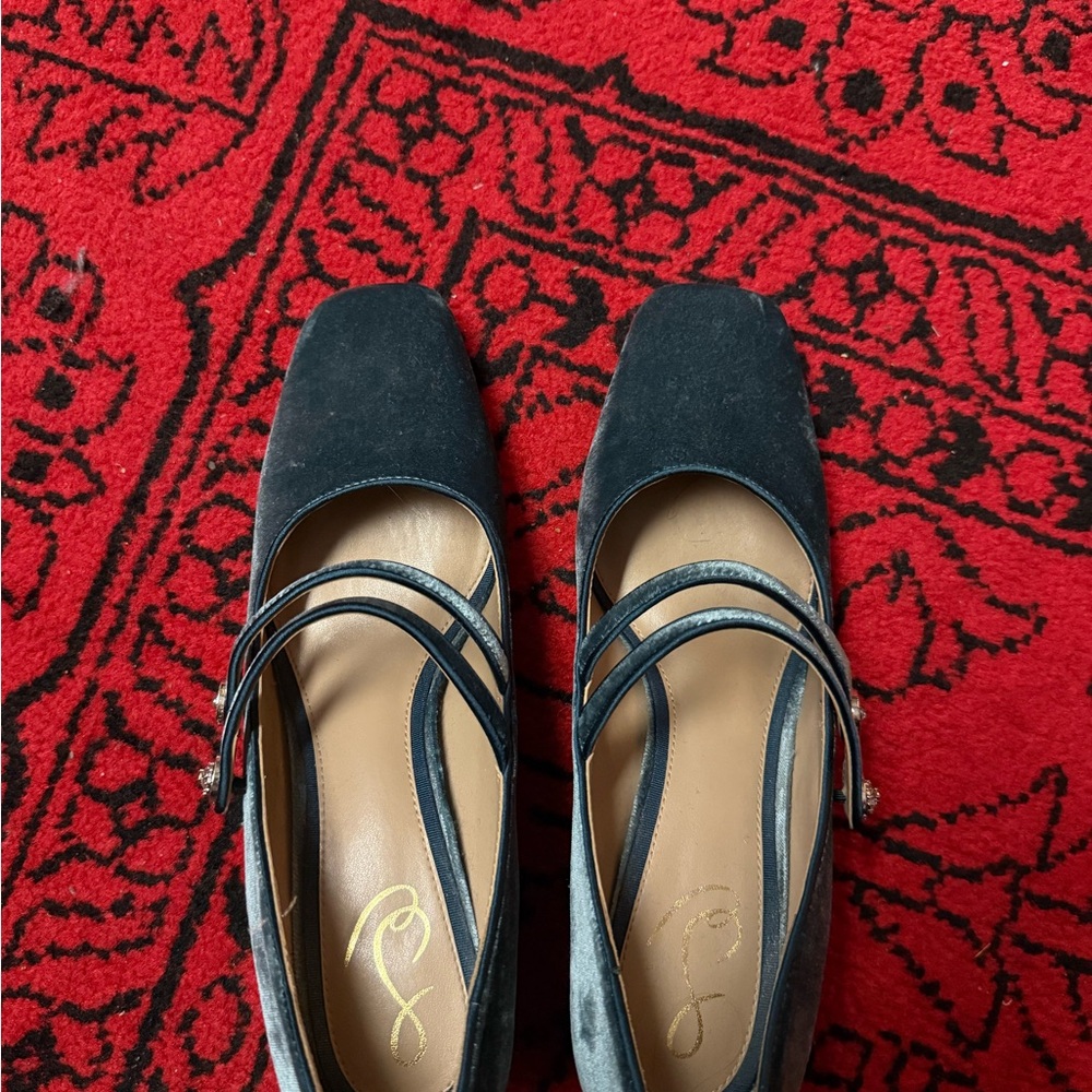 Sam Edelman Blue Velvet Mary Jane block heels